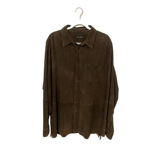 Vtg 90s Robert Comstock Suede Leather Brown Button Jacket Shacket L Boho Western